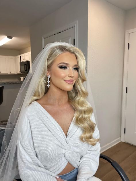 Blonde Bridal Hair, Bride Hair Down, Glam Bride Makeup, Hollywood Curls, Bridal Hair Down, Glam Wedding Makeup, Glam Bride, Bridesmaid Hair Makeup, Bridal Hair Inspiration