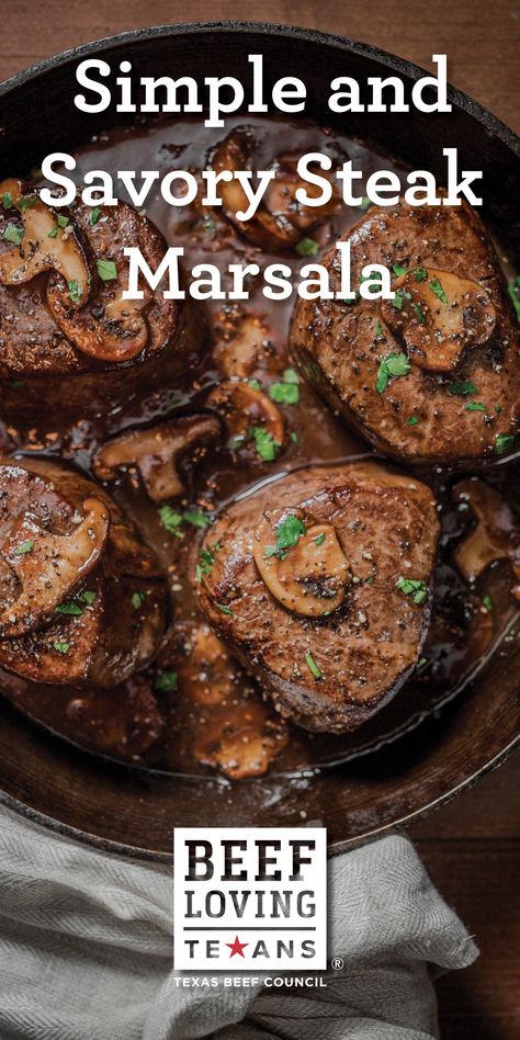 Dip your taste buds into this wine-infused Steak Marsala. Steak Marsala Recipe, Steak Marsala, Marsala Recipe, Beef Steaks, Steak Dishes, Beef Dinners, Night Recipes, Juicy Steak, Bon Appetite