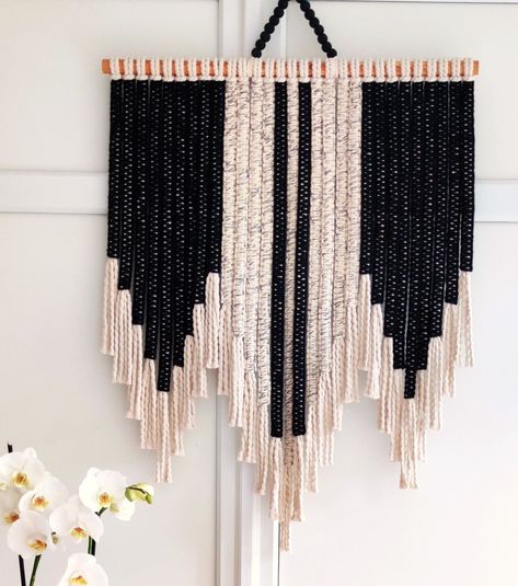 This gorgeous black macrame wall hanging made with 100% cotton 3mm macrame cord.You can decorate any room of your home. Width 23.5 inc Height 30.5 inc NOTE  Color may differ slightly from photos due to lighting.  This product measurement may different a few cm because it's handmade.  If you have any questions do not hesitate to let me know please.  Thank you and happy shopping💐 Black And White Macrame, Black Macrame Wall Hanging, Macrame Knots Tutorial, Macrame Tapestry, Black Macrame, Christmas Wall Hangings, Wall Hanging Boho, Art Tapestry, Rope Crafts