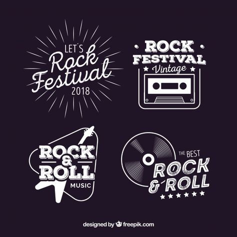 Vintage pack of rock logos Free Vector Rock Logo, Band Logos Rock, Rock Music Logo Design, Rock And Roll Band Logo T-shirt For Music Festivals, Rockband Logos, Rock And Roll Band Logo T-shirt For Fans, Music Logo Inspiration, Rock And Roll Band Logo T-shirt For Streetwear, Band Logo Design