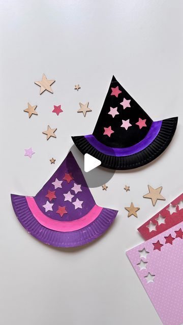 Witch Hat Activities, Paper Plate Witch Hat, Paper Plate Halloween Crafts, Paper Plate Halloween Crafts For Kids, Halloween Paper Plate Crafts, Witch Hat Craft, Halloween Cut Outs, October Crafts, Halloween Activities For Kids