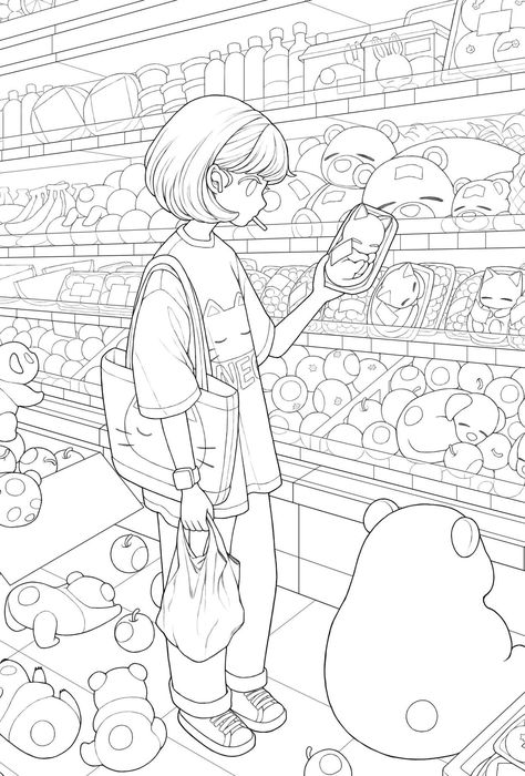 Kayliebooks Coloring Pages, Charibo Art Coloring Pages, Person Coloring Page, Artist Coloring Pages, Coloring Pages People, Charibo Art, Manga Colouring, Buku Diy, Manga Coloring Pages