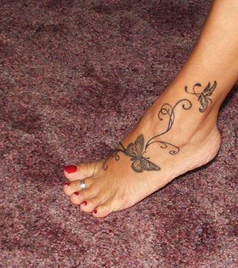 Tattoo On Feet For Women, Ankle Tattoos For Women Butterfly, Butterfly Tattoo Foot, Feet Tattoos Butterfly, Top Of Foot Tattoos For Women, Feet Tattoos For Women Butterfly, Pretty Foot Tattoos For Women, Feet Tattoos For Women, Ankle Tattoos For Women Anklet