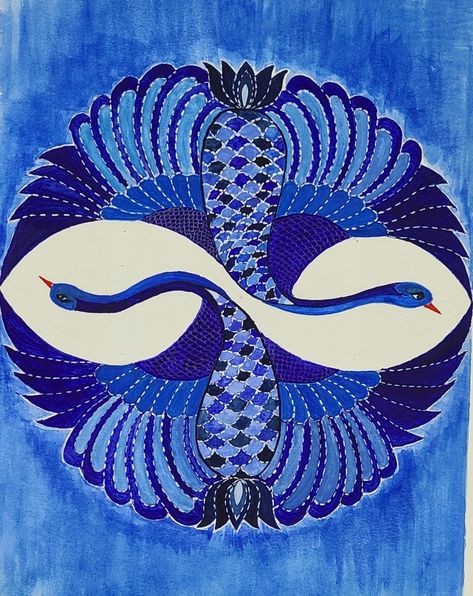 #gond art Gond Painting Peacock, Gond Art Easy, Nasa Fashion, Gonda Art, Gond Art Paintings, Bhil Art, Madhubani Paintings Peacock, Perspective Room, Gond Art