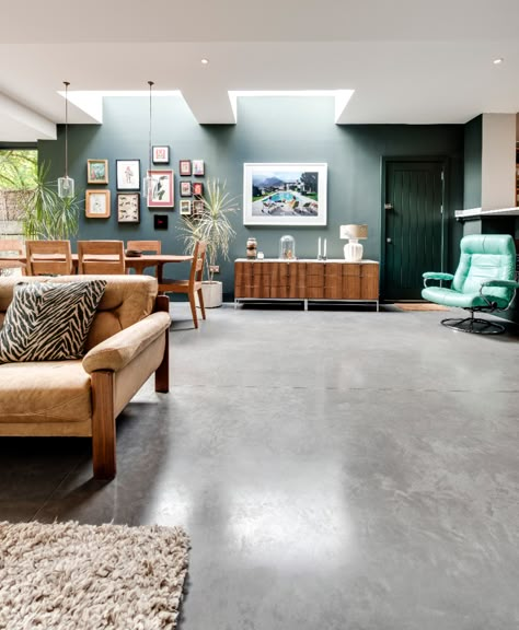 Residential Concrete Floors, Concrete Living Room, Concrete Floors Living Room, Concrete Floors In House, Interior Concrete Floors, Polished Concrete Floor, Concrete Interiors, Concrete Flooring, Concrete Kitchen