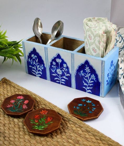 Check out this item in my Etsy shop https://www.etsy.com/in-en/listing/1425845932/handpainted-wooden-spoon-holder-for Dining Table Indian, Wooden Spoon Holder, Spoon And Fork Holder, Wooden Organizer, Boho Room Decor, Unique Storage, Cutlery Holder, Spoon Holder, Boho Room