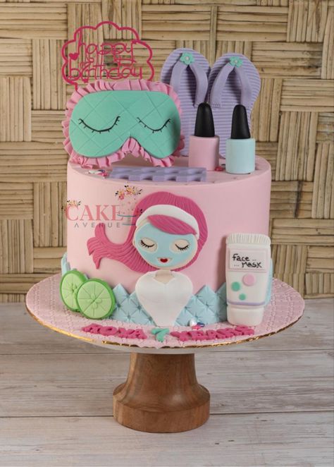 Skin Care Cake Design, Spa Cake Ideas Birthday, Pamper Party Cake, Spa Cake Ideas, Spa Themed Birthday Cake, Pajama Party Cake, Spa Theme Cake, Spa Day Cake, Spa Party Cake