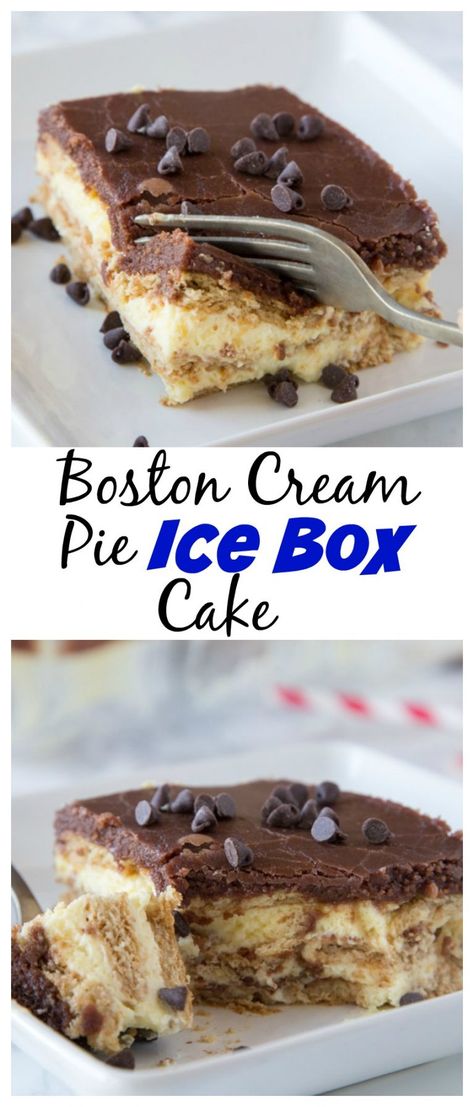 Easy Ice Box Cake, Box Cake Ideas, Ice Box Cake, Icebox Desserts, Icebox Cake Recipes, Boston Cream Pie, Dessert Simple, Boston Cream, Icebox Cake