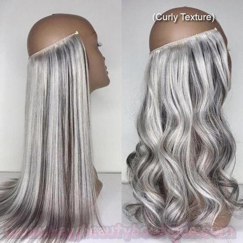 100% Human Hair HALO Salt&Pepper Flip-inHalo style extension | Etsy Silver Hair Extensions, Grey Hair Extensions, Hair Halo, Halo Extensions, Grey Curly Hair, Hair Extensions For Short Hair, White Blonde Hair, Hair Color Unique, Beautiful Gray Hair