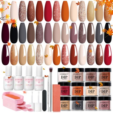 PRICES MAY VARY. What You Get: 20*Dried Rose Collection dip powder colors (0.34 oz. each), 4*dip nail liquid set (with base coat/top coat/activator/brush saver, 0.34 oz. each), 7*additional professional dip manicure kit tool with 1*nail brush/1*cuticle pusher/nail file/2*dip powder gel brush replacement, 1*nail polishing block(Random color), 1*dip powder recycling tray, user manual quick start guide Dried Rose Collection: AZUREBEAUTY Dried Rose Collection Dip powder, including fall-winter glitte Dip Nails For Fall, Fall Dip Nail Colors, Azurebeauty Dip Powder, French Nails Art, Powder Dip Nails, Dip Nail Colors, Color Block Nails, Dip Manicure, Diy Salon