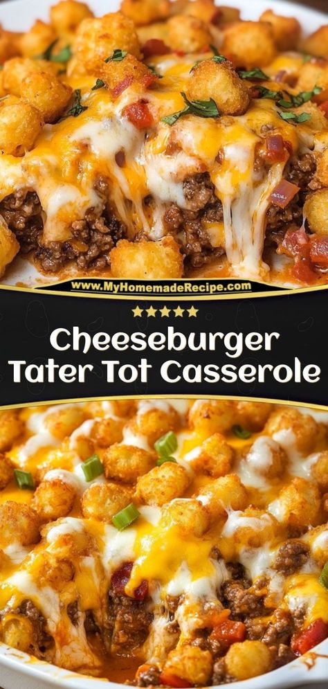 This cheeseburger tater tot casserole is creamy, cheesy, and topped with crispy tater tots. A family-friendly comfort food! Ingredients: 1 lb ground beef 1 can cream of mushroom soup 1 cup shredded cheddar cheese 2 cups frozen tater tots Serve this casserole for a comforting, easy dinner Cheesy Tater Tot Casserole, Frozen Tater Tots, Cheeseburger Tater Tot Casserole, Shredded Beef Recipes, Tater Tot Casserole Recipe, Cheddar Cheese Recipes, Tater Tot Recipes, Tater Tot Casserole Recipes, Cheddar Cheese Soup