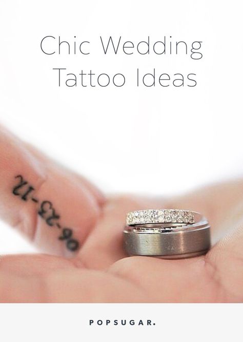 Whether you choose to do something solo in ode to your love and big day, or team up with your partner on an engagement ink, there are many ways to interpret this. Wedding Tattoo Ideas, Romantic Tattoos, Tattooed Wedding, Tattoo Couples, Romantic Tattoo, Brooklyn Bride, Tiny Wedding, Stylish Couple, Ring Trends