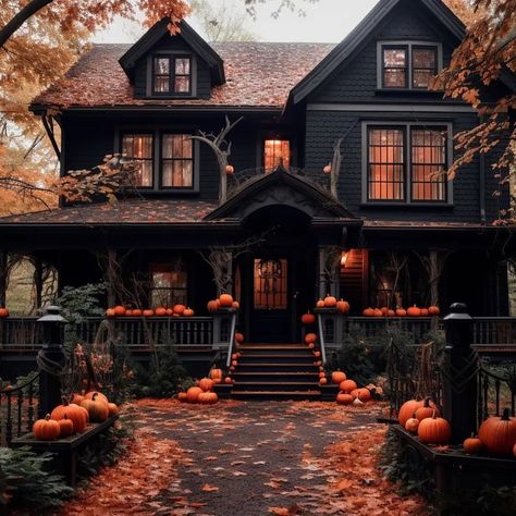 Just 1 week till fall officially begins!🍂🎃 • #halloween #fall #spooky #pumpkins #halloween2023 #vintage #october #allhallowseve… | Instagram Casa Halloween, Spooky House, Decor Shabby Chic, Dark Home, This Old House, Fantasy House, Witch House, Fall Porch, Gothic House