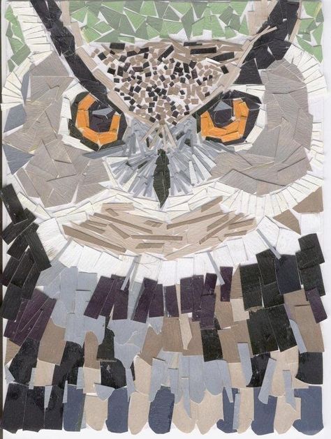 Owl Collage, Paper Mosaic, Mosaic Portrait, 4th Grade Art, Paper Collage Art, Owl Crafts, Homeschool Art, School Art Projects, Camping Art