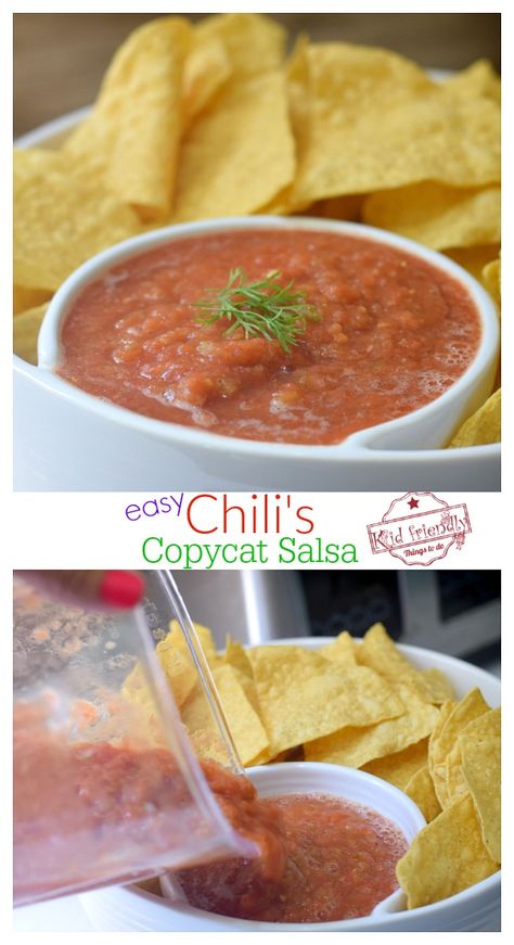 Chilis Copycat Salsa, Copycat Salsa, Chili's Salsa Recipe, Salsa And Chips, Copycat Chili, Easy Homemade Salsa, Easy Salsa Recipe, Homemade Salsa Recipe, Easy Salsa