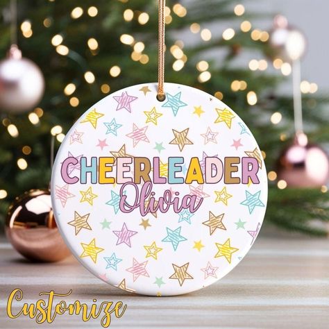 Personalized Cheerleader Ornament | Custom Name Cheerleader Ornament Cheer Ornament | Personalized Cheer Ornament Cheer Gift for Cheer Team Pom Pom Girl, Cheer Gifts, Cheer Team, I Am So Happy, Circle Shape, Ceramic Ornaments, So Happy, Custom Name, Cheerleading