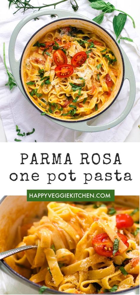 A delicious and simple one pot pasta with a parma rosa sauce from scratch. This comes together quickly with fresh ingredients and minimal effort – the pasta cooks in the same pot as the sauce! Everyone loves a creamy tomato pasta sauce so this is an easy win for dinner time. Parma Rosa Sauce, Creamy Tomato Pasta Sauce, Creamy Tomato Pasta, Comfort Pasta, One Pot Pasta Recipes, Tomato Pasta Sauce, Creamy Tomato Sauce, Easy One Pot Meals, Yummy Pasta Recipes