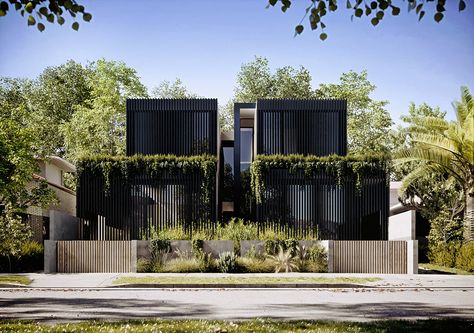 Duplex house in Melbourne, Australia on Behance Dual Occupancy, Luxury Townhouse, 3d Architectural Rendering, Duplex Design, Townhouse Designs, Duplex House Design, Australian Architecture, Duplex House, Modern Architecture House