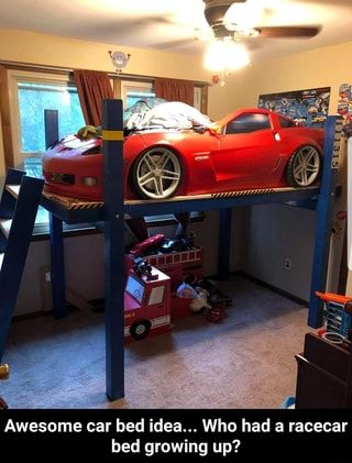 Awesome car bed idea... Who had a racecar bed growing up? - Awesome car bed idea... Who had a racecar bed growing up? – popular memes on the site ifunny.co Kids Bedroom Design Ideas, Boys Car Bedroom, Race Car Bedroom, Boy Car Room, Build Stairs, Cars Bedroom Decor, Kids Car Bed, Car Themed Bedrooms, Bed Idea