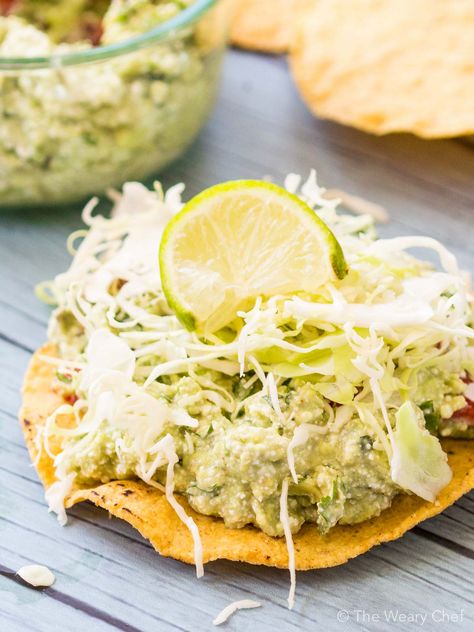 These tasty guacamole tostadas have a sneaky protein source and require NO cooking! Tostada Recipes, Avocados From Mexico, Lime Recipes, Easy Guacamole, Cottage Cheese Recipes, Quesadillas, Fajitas, Cottage Cheese, Cheese Recipes