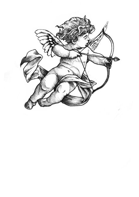 Cupid Tattoo Men, Cherub Tattoo Designs, Gotik Tattoo, Cupid Tattoo, Cherub Tattoo, Angel Tattoo Designs, Mythology Tattoos, Greek Tattoos, Small Tattoos For Guys