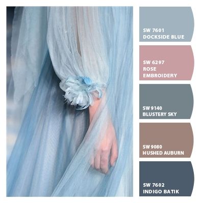 Paint colors from ColorSnap by Sherwin-Williams Sherwin Williams Misty Color Palette, Sherwin Williams Misty, Hushed Auburn, Blustery Sky, Dockside Blue, Paint Gradient, Accent Wall Panels, Sherwin Williams Paint, Under Stairs Cupboard