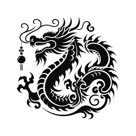 Silhouette of green wood chinese dragon symbol of the 2024 chinese new year Alpha Tattoo, Chinese Dragon Symbol, Sugar Skull Stencil, Dragon Stencil, Dragon Tattoo Meaning, Bee Stencil, Molecule Tattoo, Dragon Chino, Skull Stencil