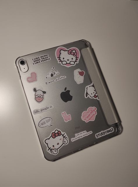 Ipad Mini Case Aesthetic, Ipad Case Aesthetic, Aesthetic Hellokitty, Ipad Case Stickers, Tablet Aesthetic, Silver Stickers, Laptop Case Stickers, Ipad Essentials, Cute Ipad Cases