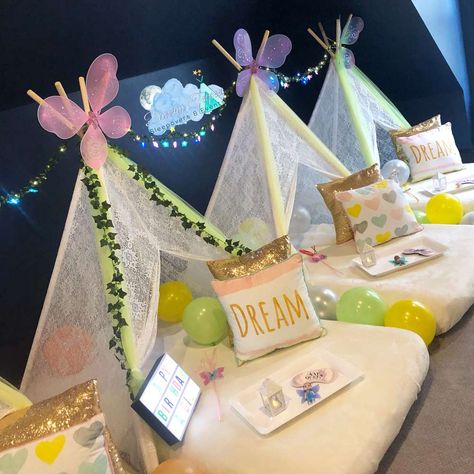 Fairy Tea Party Sleepover | CatchMyParty.com Fairy Sleepover Party, Dream Birthday Party, Fairy Tea Party, Party Sleepover, Dream Birthday, Birthday Fairy, Fairy Garden Birthday Party, Fairy Tea Parties, Pyjama Party