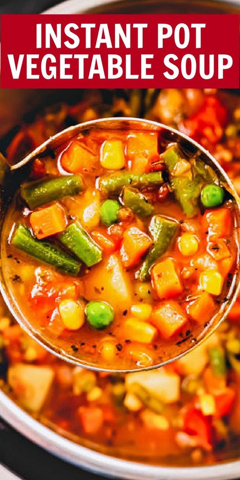 This Instant Pot vegetable soup is a hearty meal for cold winter nights! With a bag of frozen mixed veggies, this soup comes together in less than 30 minutes! This light, yet hearty electric pressure cooker vegetable soup is a perfect for a meatless Monday meal. Instant Pot Mixed Vegetables, Instapot Veggie Soup Recipes, Frozen Veg Soup, Veggie Stew Instant Pot, Easy Vegetable Soup Instant Pot, Instapot Vegetable Soup Recipes, Pressure Cooker Vegetables, Vegetable Soup In Instant Pot, Instant Pot Vegetable Soup Recipes