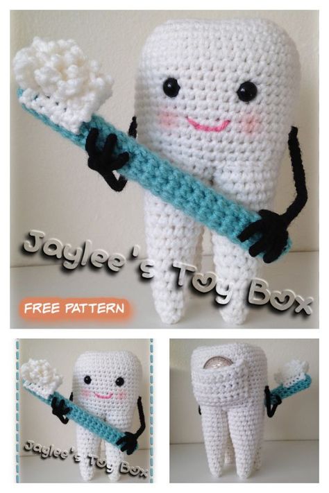 Crochet Dentist Free Pattern, Amigurumi Tooth Free Pattern, Crochet Tooth Pillow, Crochet Tooth Pattern Free, Tooth Crochet Pattern Free, Crochet Tooth Pattern, Dentist Crochet, Tooth Amigurumi, Tooth Crochet