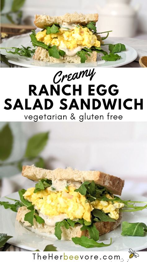 Gluten Free Egg Salad, Ranch Egg Salad, Egg Salad No Mayo, Protein Sandwich, Vegetarian High Protein, Vegetarian Burgers, High Protein Lunch, Easy Comfort Food Dinners, Vegetarian Sandwich Recipes