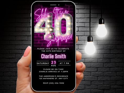 Surprise 40th Birthday Invitation for Women 40 Invite for Adults Phone Invitation Pink Shhh Its a Surprise Invite Digital Invite for her Shhh Its A Surprise, Surprise 40th, Funky Vibes, Phone Invitation, Text Edit, 40th Birthday Invitations, Invitation Pink, Text Background, Digital Invite