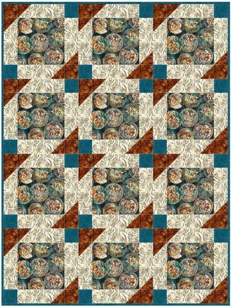 Eye of the Tiger Grey/Green Background 48" x 64" Quilt Kit (Includes the Villa Rosa Ahoy pattern, top fabric, binding)