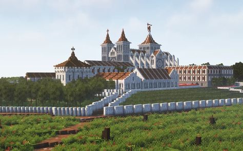 The Build of a Minecraft Medieval Abbey Minecraft Map Minecraft Abbey, Medieval Abbey, Minecraft Temple, Minecraft Medieval, Minecraft Map, House Map, Minecraft Builds, Texture Packs, Hi Everyone