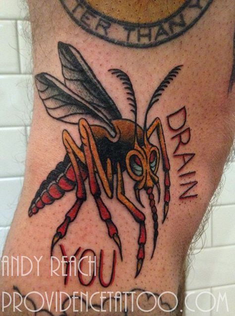 nirvana tattoo by andy reach at providence tattoo  #providencetattoo #andyreach #mosquito #tattoo #nirvana #nirvanatattoo #drainyou #tattooideas #inkspiration #ink #color #traditional #tattooartists Traditional Mosquito Tattoo, Mosquito Tattoo, Providence Tattoo, American Traditional Sleeve, Nirvana Tattoo, Nova Tattoo, Traditional Tattoo Drawings, Blood Tattoo, Tattoo Catalog