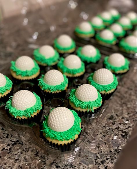 Golf Ball Cakes, Mini Golf Cupcakes, Golf Ball Cupcakes, Hole In One First Birthday Cupcakes, Hole In One Cupcakes, Golf Birthday Cupcakes, Golf Cupcake Cake, Golf Themed Cupcakes, Golf Cupcake Ideas