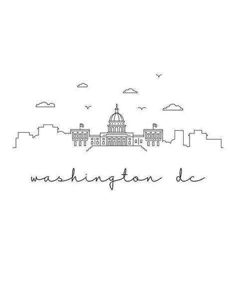 Admire the simplicity of our minimalist line drawing of the Washington DC skyline. A sleek and modern illustration capturing the essence of the city's iconic landmark. Washington Dc Tattoo Ideas, Dc Skyline, Washington Dc Tattoo, Washington Dc Skyline Tattoo, Washington Dc Graphic Design, Washington Dc Artwork, Washington Dc Skyline Silhouette, Washington Dc Watercolor, Washington Dc Print