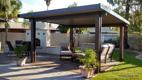 Alumawood Solid Patio Covers – Royal Covers of Arizona (21) Pool Pavillion, Patio House Ideas, Backyard Cabana, Patio Cover Ideas, Pergola Modern, Aluminum Patio Covers, Diy Patio Ideas, Pool Gazebo, Covered Patio Ideas