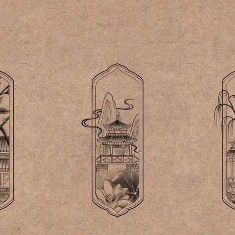 幸 子 • Modern Oriental on Instagram: "Peaceful scenery designs are available now. • unique designs (each design will only be tattooed once) • black & grey only, no change to the design • size flexible between 12*4cm - 15*5cm • placement flexible except for ribs. . . . . . . . #tattoo #tattoos #tattoodesign #tattooflash #tattooflashart #orientaltattoo #asiantattoo #asianart #chinesetattoo #chineseart #traditionalart #finelinetattoo #landscapetattoo #framedtattoo #tattooideas #asiantattooartist # Asian Tattoos Ideas, Shanghai Tattoo Ideas, Taiwanese Tattoo Design, Chinese Heritage Tattoo, Vietnam Tattoo Ideas Design, Fine Line Asian Tattoo, Fine Line Landscape Tattoo, Vietnamese Inspired Tattoo, Chinese Art Tattoo