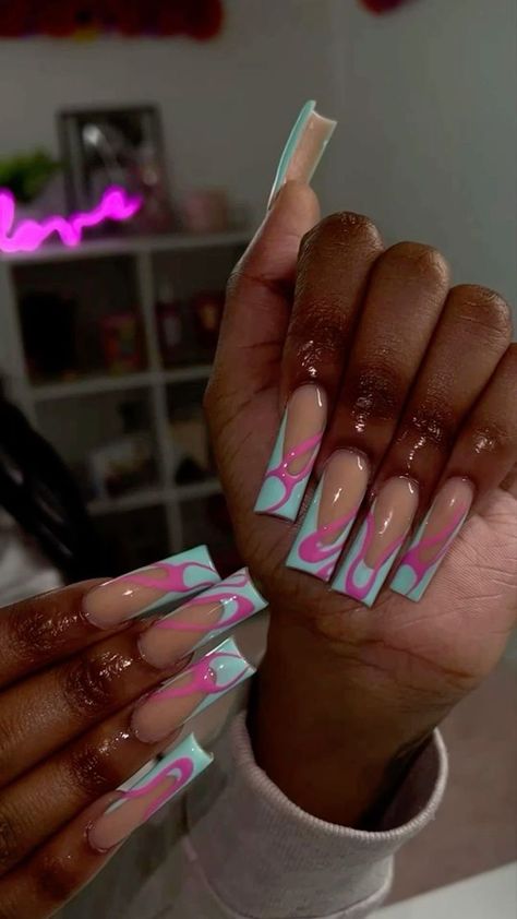 Long Acrylic Nail Designs, Hard Nails, Drip Nails, Colored Acrylic Nails, Her Nails, Classy Acrylic Nails, Short Square Acrylic Nails, Exotic Nails, Long Acrylic Nails Coffin