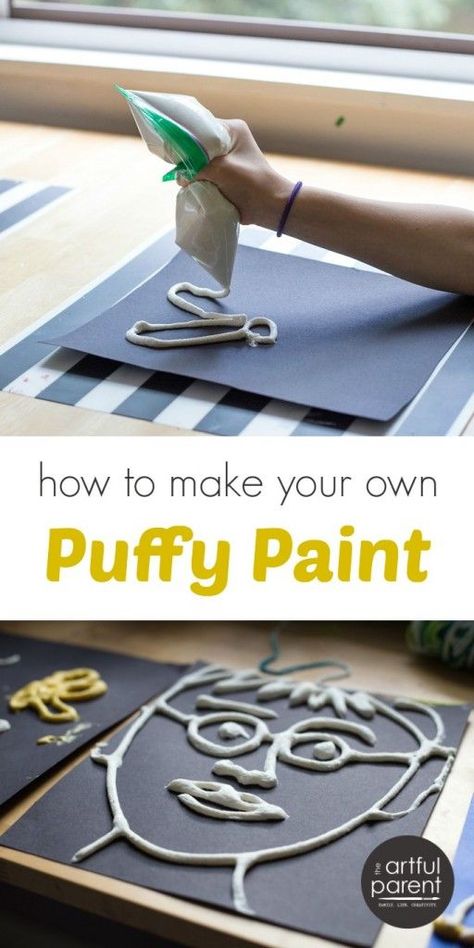 DIY Puffy Paint for Kids - Homemade Recipe and Kids Art Activity Homemade Puffy Paint, Diy Puffy Paint, Paint For Kids, Kids Homemade, Puffy Paint, Art Activity, Homemade Recipe, Homeschool Art, Art Activities For Kids