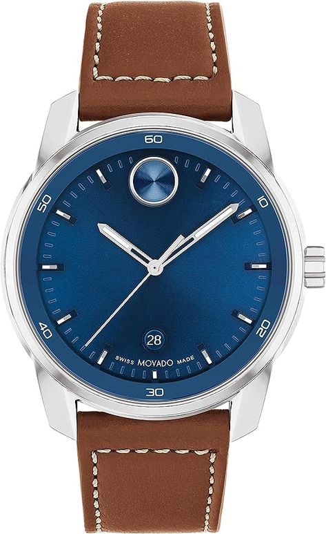 Amazon.com: Movado 3600944 Bold Verso Men's Swiss Quartz Stainless Steel Case and Leather Strap Watch, Color: Cognac : Clothing, Shoes & Jewelry Movado Mens Watches, Movado Bold, Brown Leather Strap Watch, Movado Watch, Blue Watches, Leather Strap Watch, Brown Leather Strap, Stainless Steel Watch, Steel Blue