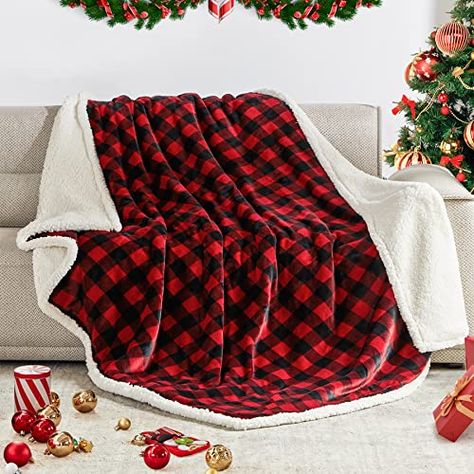 BEAUTEX Sherpa Fleece Throw Blanket, Super Soft Warm Buffalo Plaid Plush Blankets and Throws, Lightweight Cozy Fuzzy Blanket for Couch Sofa Bed (Red, 50" x 60") Sofa Bed Red, Blankets For Winter, Fleece Plaid, Fuzzy Blanket, Christmas Blanket, Reversible Blanket, Twin Blanket, Sherpa Throw Blankets, Plaid Blanket