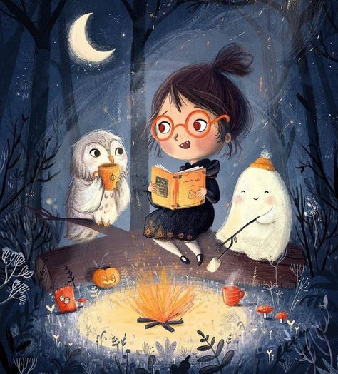 동화 삽화, Carte Halloween, Illustration Book, Halloween Illustration, Halloween Painting, Reading A Book, Halloween Pictures, All Hallows Eve, Childrens Illustrations