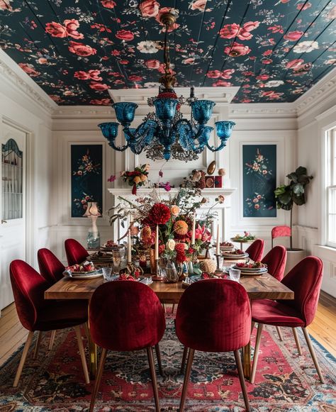 Eclectic Elegance: Weaving Personal Narratives into Spring 2024’s Dining Room Decor — Living Bright Interiors Moody Decor Dining Room, Vibrant Dining Room Ideas, French Eclectic Dining Room, Jewel Box Dining Room, European Maximalist Decor, Dining Room With Art, Ornate Dining Room, Regal Dining Room, Mismatched Dining Chairs Round Table