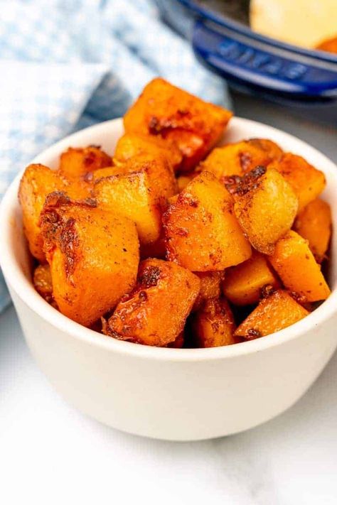 Experience the delightful flavors of sautéed butternut squash with this easy stovetop recipe. Caramelized to perfection, it's a quick and tasty side dish! Fried Butternut Squash, Squash Zucchini Recipes, Sauteed Butternut Squash, Butternut Squash Cooking, Fried Butter, Butternut Squash Cubes, Instant Family, Yummy Fall Recipes, Measuring Ingredients