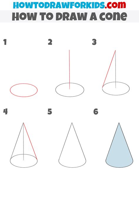 how to draw a cone step by step 3d Cone Drawing, Cone Drawing Shape, How To Draw Shapes Step By Step, How To Draw A Cube, How To Draw Shapes, How To Draw 3d Shapes, Spark Drawing, Basic Shapes Drawing, Cone Drawing