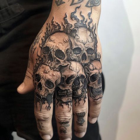 Artful Hand Tattoo Men Tattoo Sketches Skull Finger Tattoos For Men, Top Of The Hand Tattoos, Hand Tattoos For Men Ideas Design, Hand And Finger Tattoos Men, Red Knuckles Hand, Top Of Hand Tattoos Men, Pirate Hand Tattoo, Man Hand Tattoo, Dark Hand Tattoos