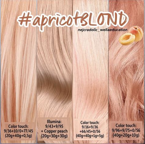 Apricot Hair, Peach Hair Colors, Wella Hair Color, Strawberry Blonde Hair Color, Hair Toner, Peach Hair, Hair Color Formulas, Hair Color Chart, Wella Hair